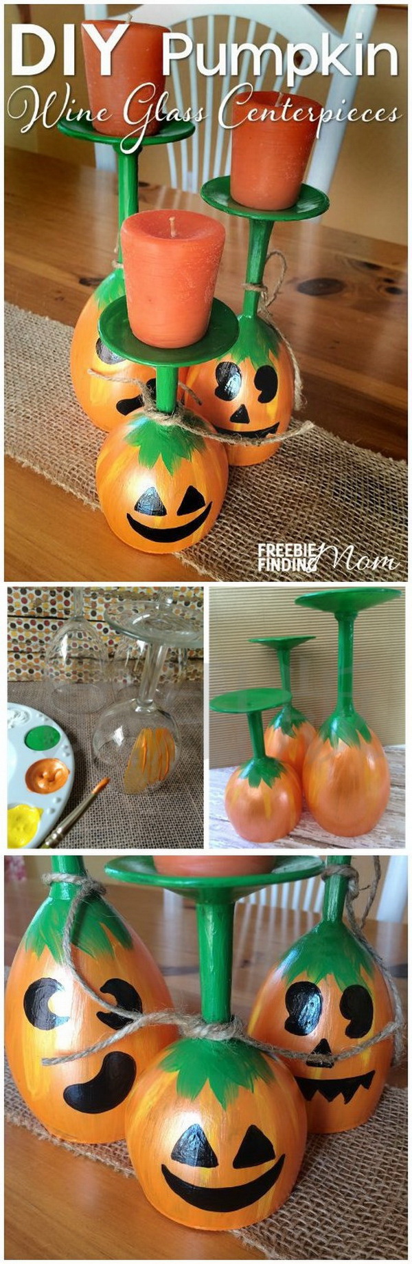 DIY Halloween Decorating Projects: DIY Pumpkin Wine Glass Centerpieces. 