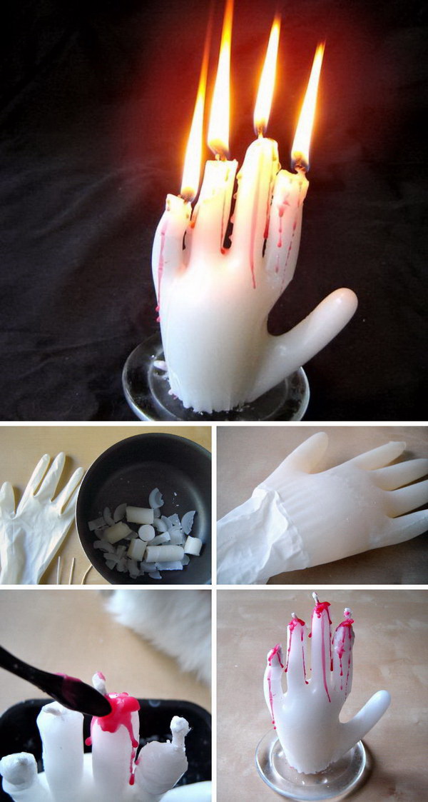 DIY Halloween Decorating Projects: DIY Creepy Hand Candles. 