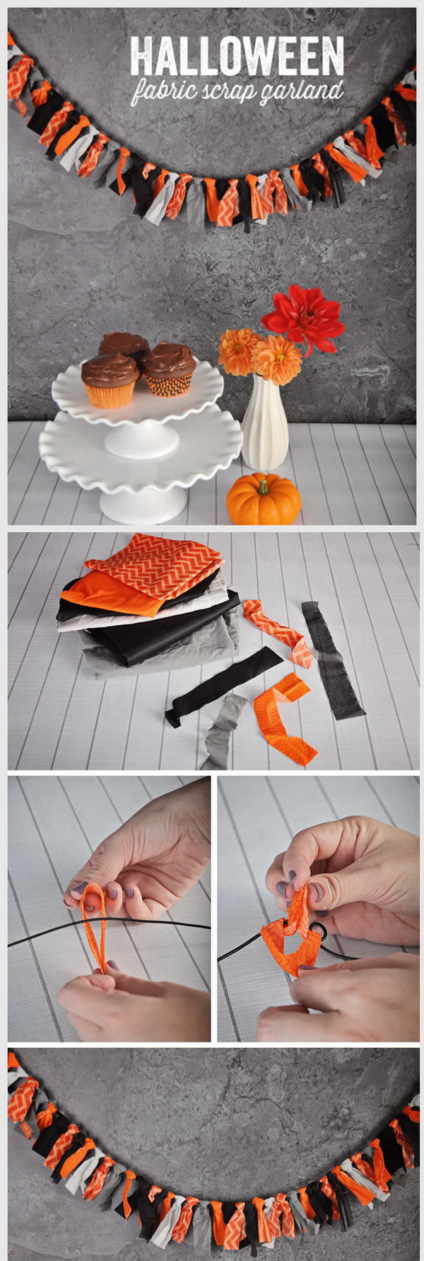 DIY Halloween Decorating Projects: DIY Halloween Fabric Scrap Garland. 