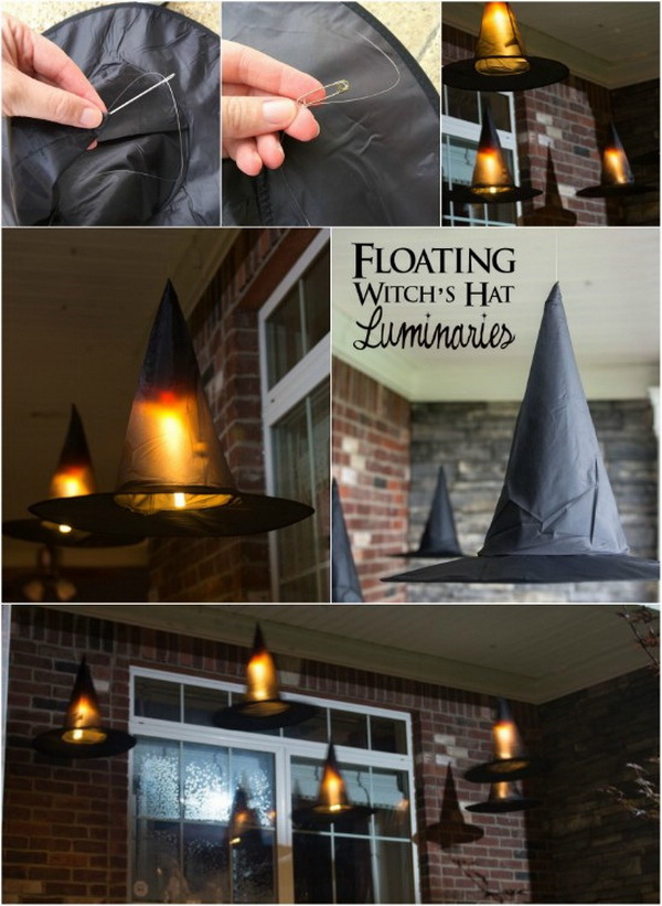 DIY Halloween Decorating Projects: Floating Witch Hat Luminaries. 
