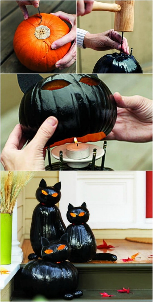 DIY Halloween Decorating Projects: Black Cat OLanterns. 