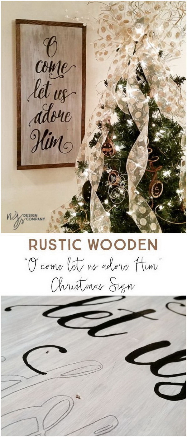 Rustic “O Come Let Us Adore Him” Wooden Christmas Sign. 