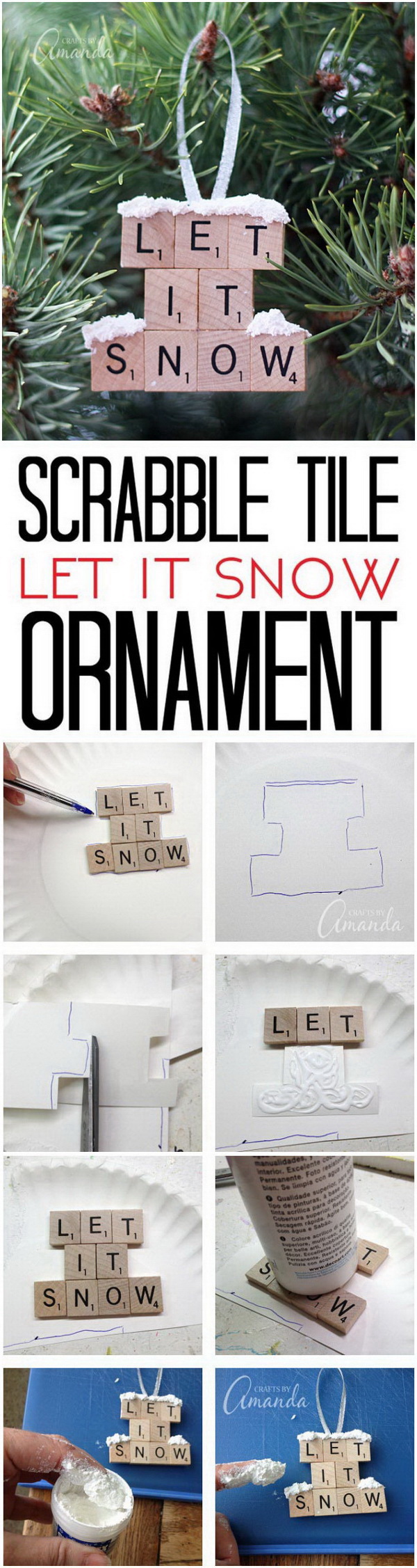 Let It Snow: Scrabble Tile Ornaments. 